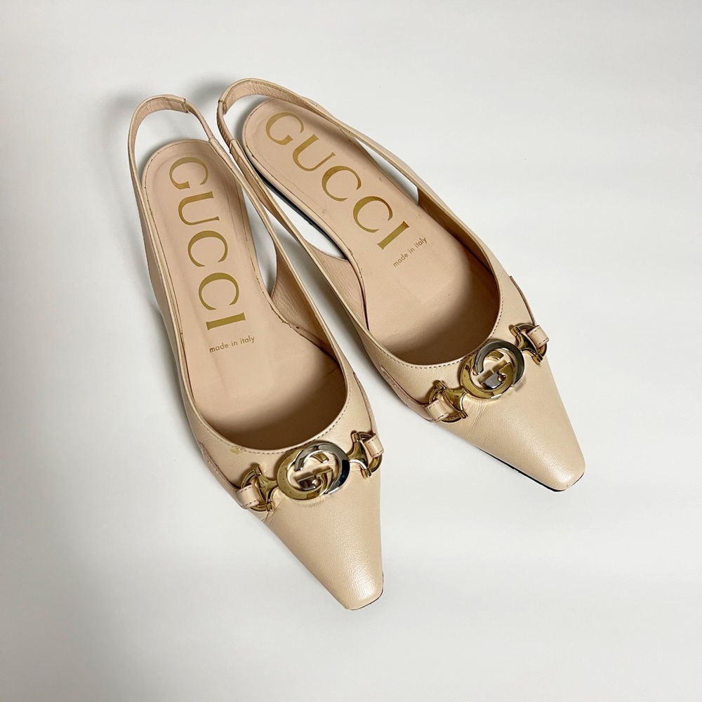 GUCCI Malaga Kid Nappa Zumi Slingback Flats Skin Light Tan Rose 36.5
